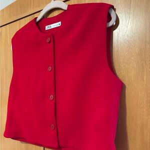 Zara Bright Red Button-Front Sleeveless lined Vest